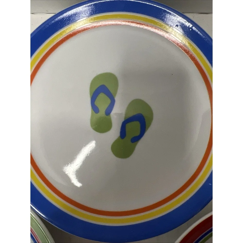 4 Tag Appetizer Dessert Plates Set Summer Beach Flip Flops Umbrella 6